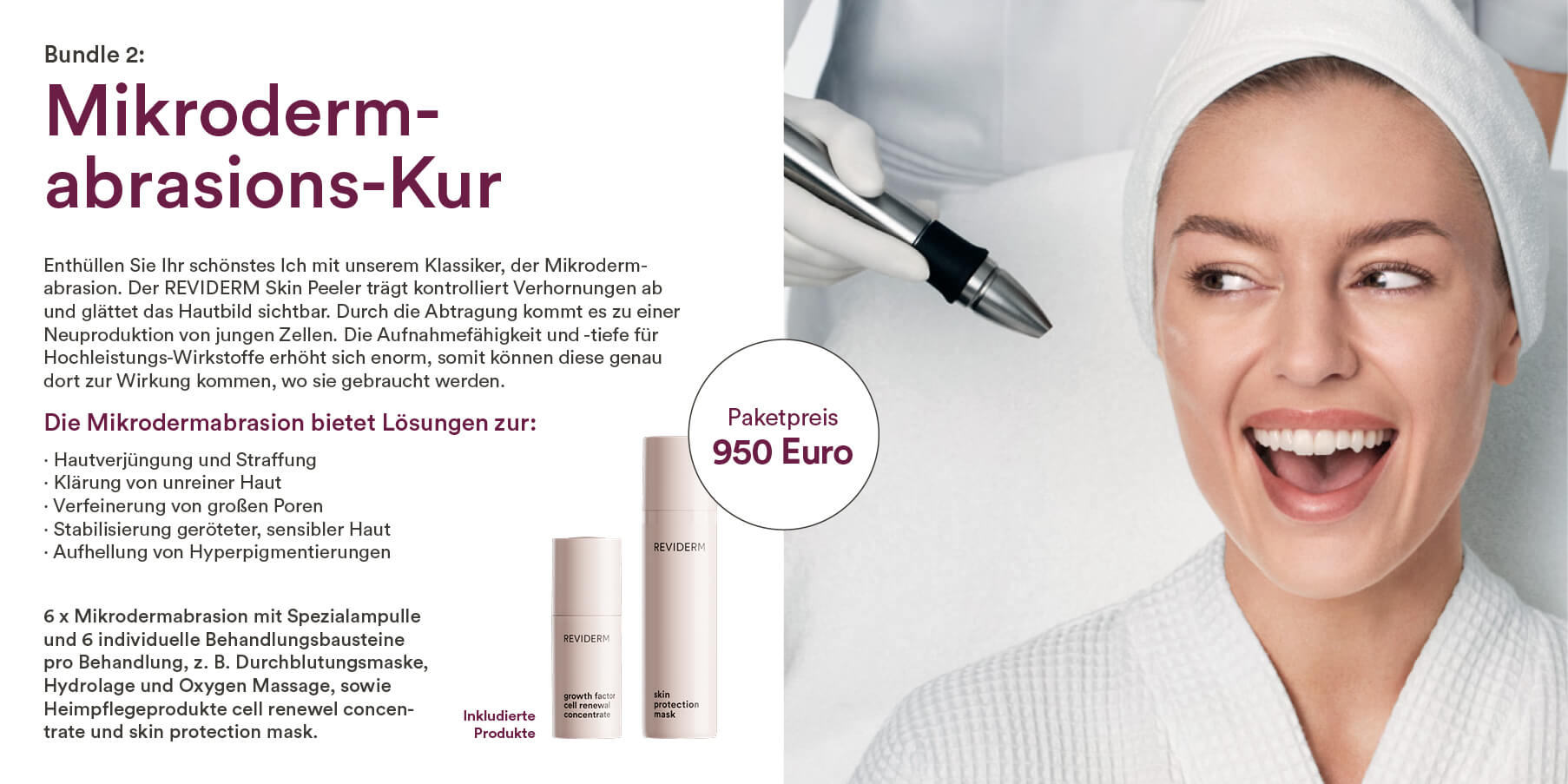 Reviderm Skinmedics Mikrodermabrasions-Kur Bundle. Paketpreis 950 EUR.