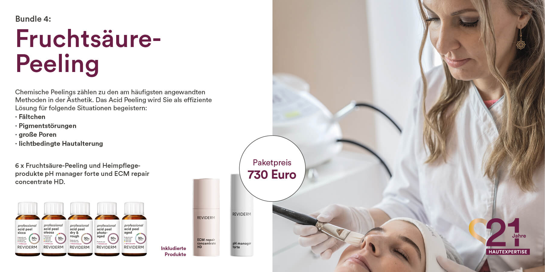 Reviderm Skinmedics Fruchtsäure-Peeling Paket. Paketpreis 730 EUR.